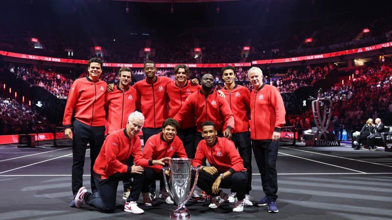 Team World with its second Laver Cup trophy.
