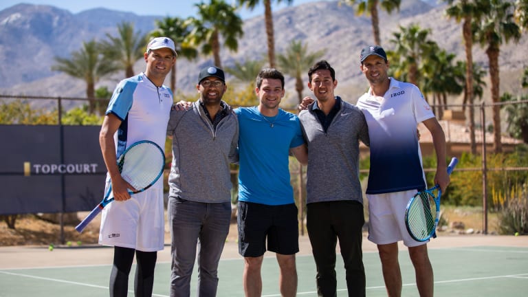 TopCourt co-founders Taylor Meyer (center) with Alex Rafiee, Zach Hunter and the Bryan brothers