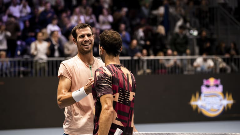 Khachanov (left) ultimately took home the trophy in the event’s second edition, beating Dimitrov in the final.