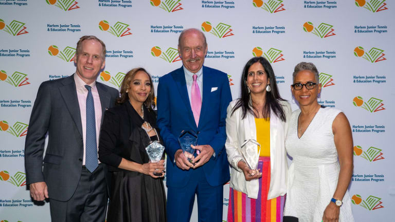 Stan Smith with (from left) David Tyree, Michelle Blake Wilson, N. Johnson and Katrina Adams at the 52nd Annual Harlem Junior Tennis & Education Program Gala.