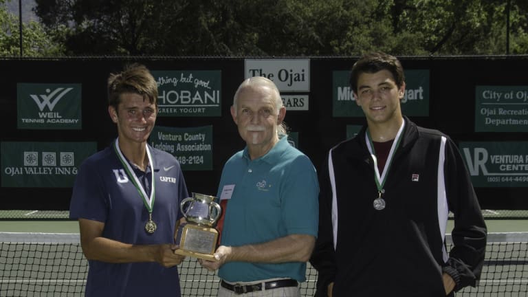 Brymer (left) has zero tour-level wins to his name, but he did defeat current world No. 9 Taylor Fritz (right) in juniors.