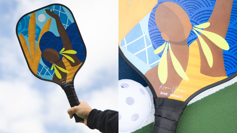 In collaboration with Walmart, Break The Love unveiled these custom pickleball paddles featuring artwork by Reyna Noriega.