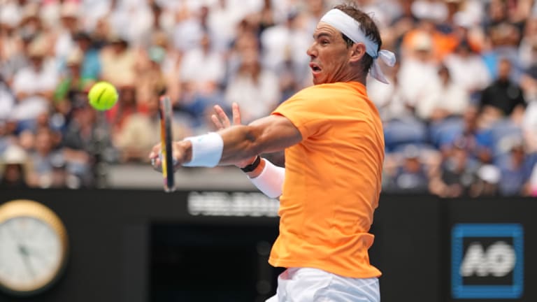 The 16x19 string pattern in Rafael Nadal's racquet helps accentuate the massive topspin he applies to his forehand.
