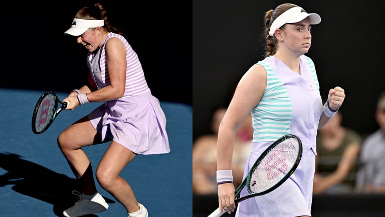 Ostapenko's DK One looked featured two colorways: one in all lavender and another featuring white and turquoise side panels.