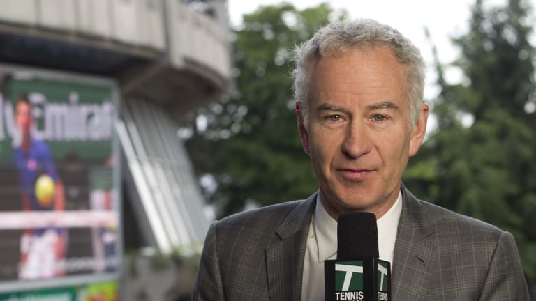 John McEnroe, just after Tennis Channel's 10th anniversary, on the "French Open Tonight" set at Roland Garros.