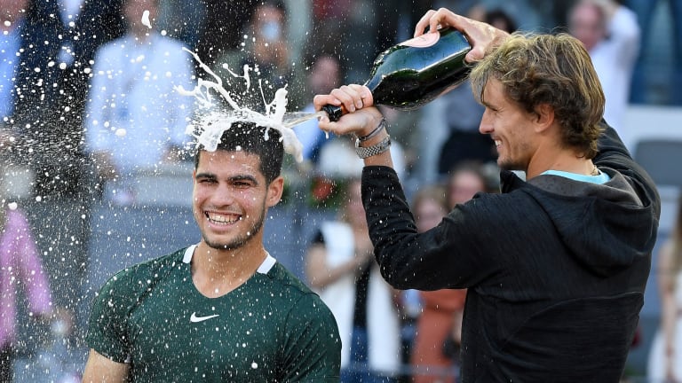 Alexander Zverev had no answers, but plenty of celebratory champagne, for Carlos Alcaraz in Madrid.