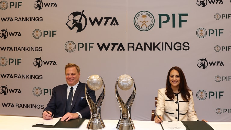 CEO of WTA Ventures Marina Storti (right) said in a statement: “We are delighted to welcome PIF as a Global Partner of the WTA and our first-ever official naming partner of the WTA Rankings. Together, we look forward to sharing the journey of our talented players across the season, as we continue to grow the sport, creating more fans of tennis and inspiring more young people to take up the game.”