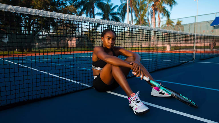 Coco Gauff, showing off her CG1s in "Pompey", is the only active player in the sport to feature her own signature tennis shoe.