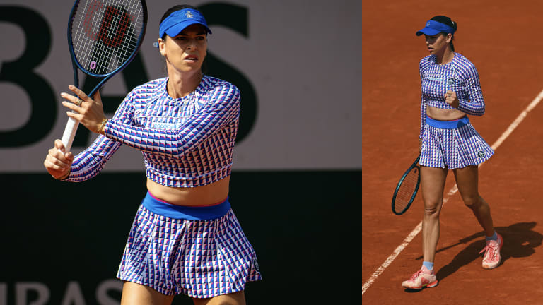 Original Penguin's geometric print turned heads on Court 14 as Ajla Tomljanovic faced No. 20 seed Dayana Yastremska on Day 1 at Roland Garros.