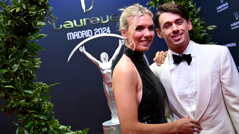 Katie Boulter and Alex de Minaur on the red carpet at the Laureus World Sports Awards in Madrid.