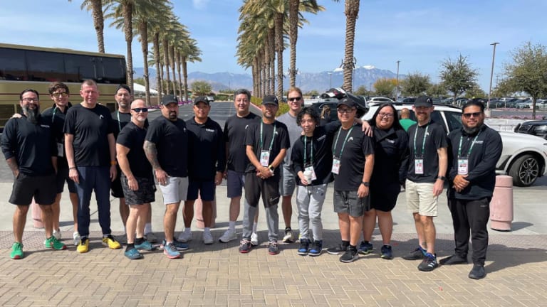 Mitch Case (second from the right) and the Indian Wells stringing team.