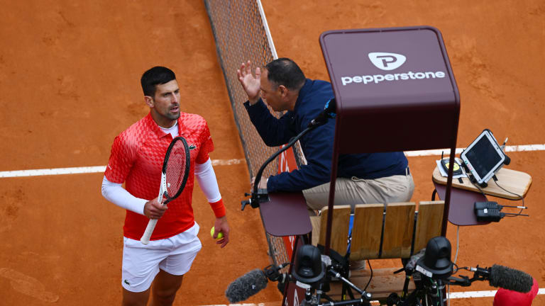 Djokovic and Lahyani hash out their disagreement in set three.