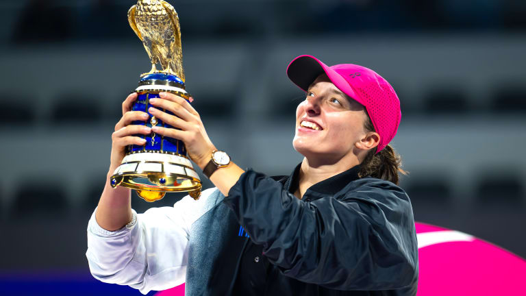 Swiatek won Doha for the third straight year, making her the first player to win a WTA event three straight years since Serena Williams at Miami in 2013, 2014 and 2015.