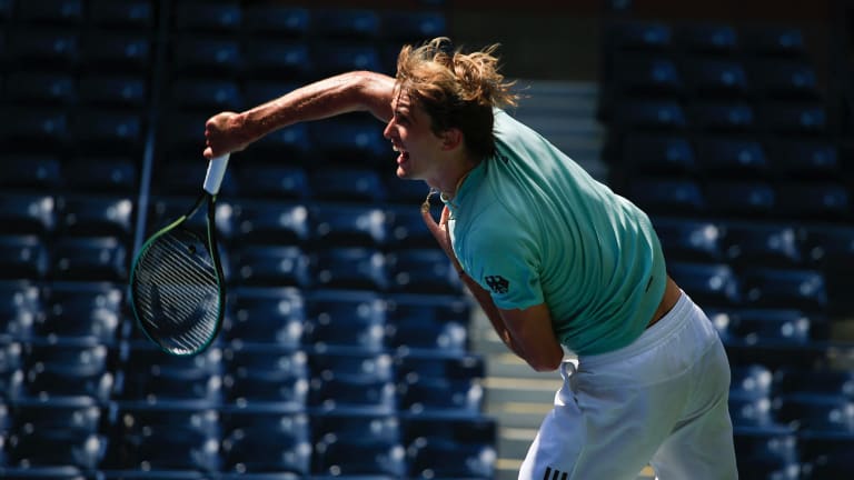 Zverev practices Friday at Flushing Meadows.