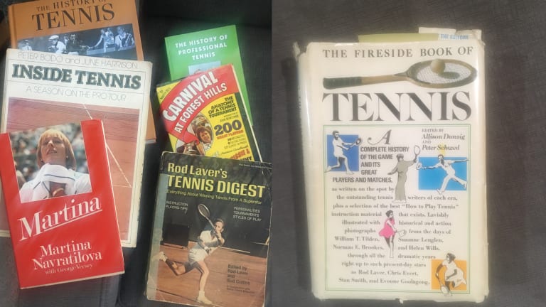 Some of the author's many tennis books of reference.