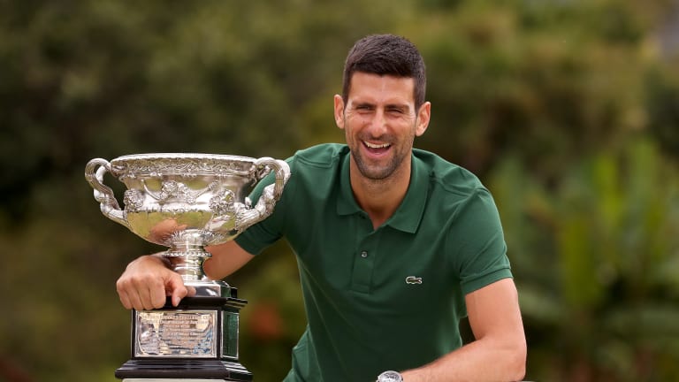 It's hard to envision this being the only time Djokovic is seen smiling next to a Grand Slam trophy this season.