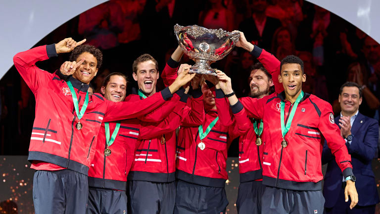 The Canadians hoist their first-ever Davis Cup title.