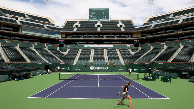 American hopeful Danielle Collins takes in a pre-tournament practice at the Indian Wells Tennis Garden.