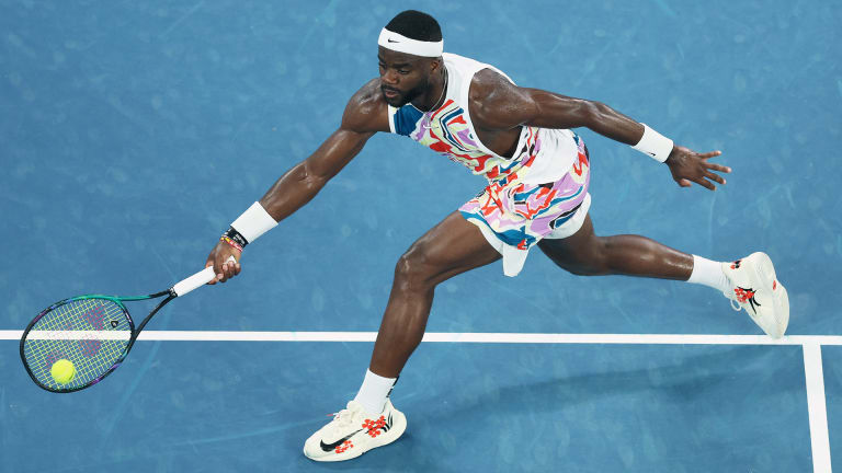 In Melbourne, Tiafoe wore Naomi Osaka-branded Nike Court Air Zoom GP Turbo shoes in a 'Hibiscus Flowers' colorway.