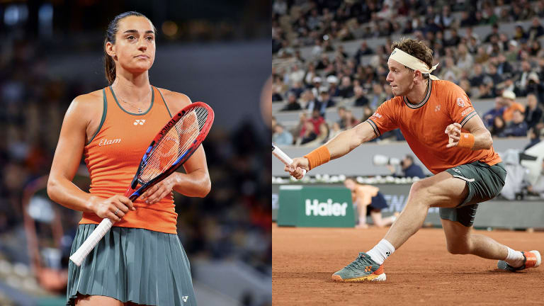 The rest of Team Yonex, including Garcia and Ruud, have been seen wearing the brand’s 2024 Paris Collection—fueling speculation that Rybakina's look could have been a custom fit.