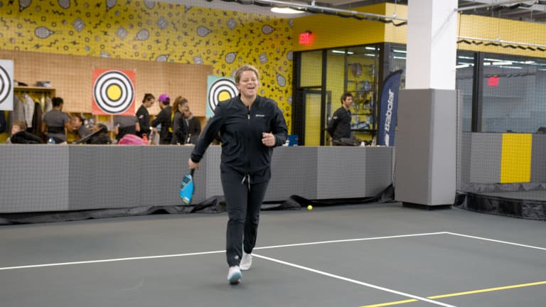 Kim Clijsters hands out a few pickleball pointers during a Court 16 x Babolat clinic at Court 16's Downtown Brooklyn location.