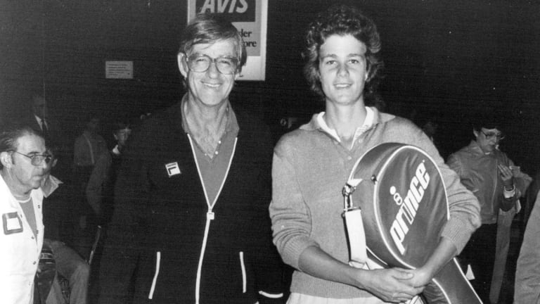 Pam Shriver and coach Don Candy in 1982.
