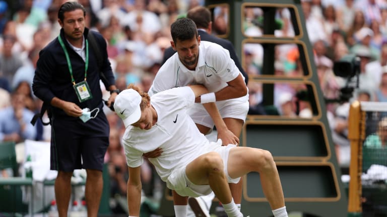 All class from Djokovic, who was the first to come to Sinner's aid after his slip.