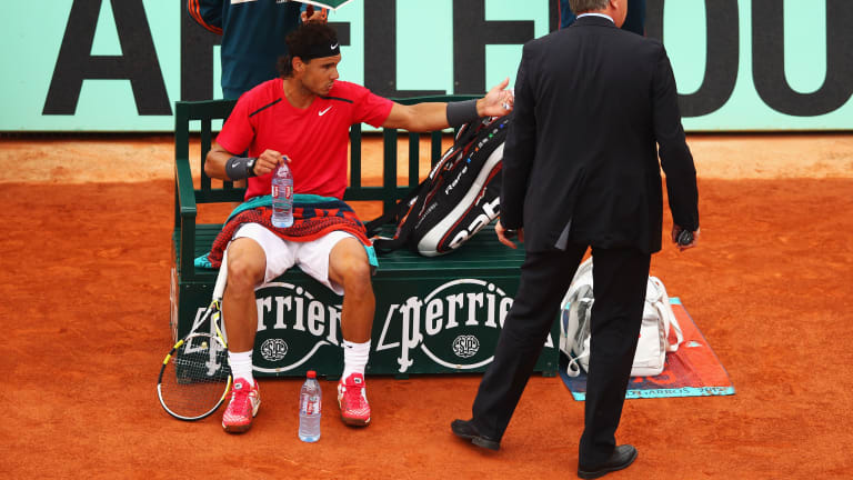 The heavy conditions and Djokovic's just-as-heavy shotmaking conspired against Nadal on the first day of the final.