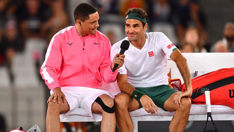 The sixth edition, called “The Match In Africa”, took place in Cape Town and featured Federer and Bill Gates facing Nadal and Trevor Noah (pictured).