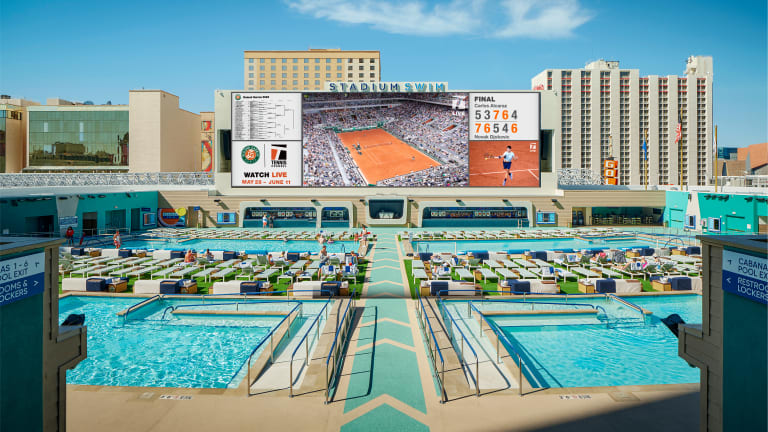 With six temperature-controlled pools and a giant screen tuned into the French Open, Stadium Swim offers a Grand Slam watch party unlike any other.