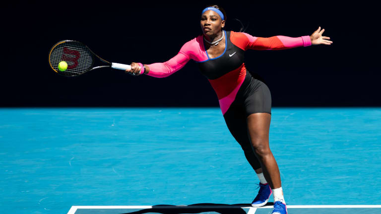 2021: A tribute to the late Florence Griffith Joyner, Serena's Australian Open kit was an asymmetrical black, pink and red unitard.