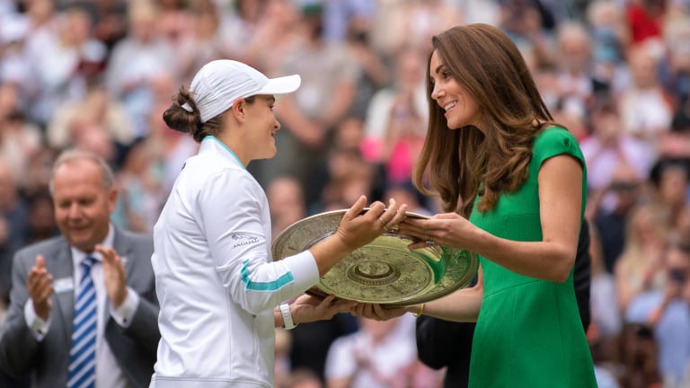 A royal handoff: Barty received the Venus Rosewater Dish from Catherine, Duchess of Cambridge.
