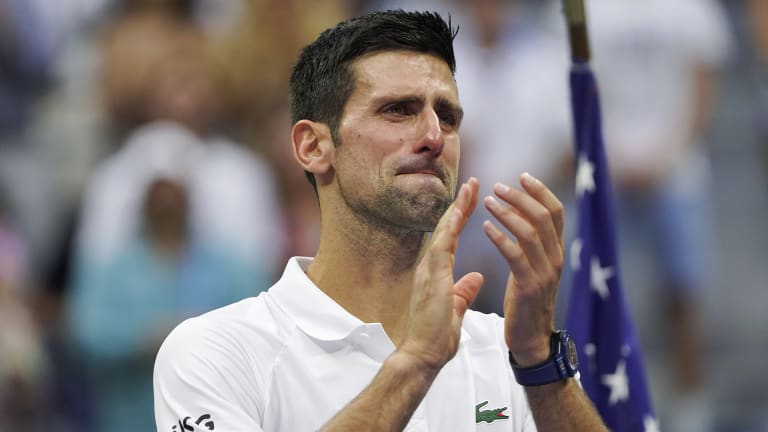 Djokovic was overcome with emotion late in the third set and during the trophy presentation.