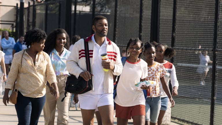 Will Smith stars as the Williams family patriarch, supported by Aunjuane Ellis as wife Oracene (far left).
