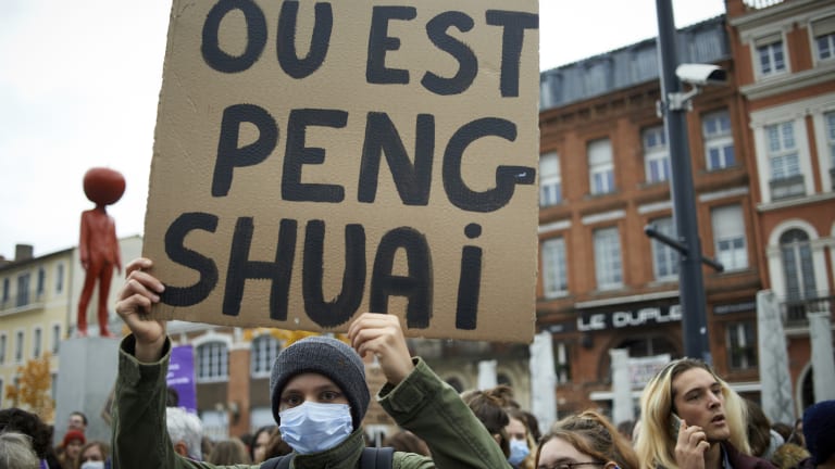 The #WhereIsPengShuai movement was represented at a protest in Toulouse against sexual violence and patriarchy.