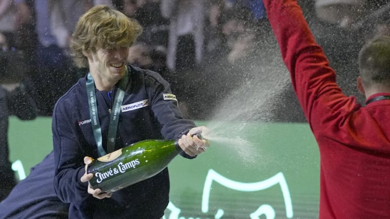 Rublev didn't hold back in celebrating to the fullest.