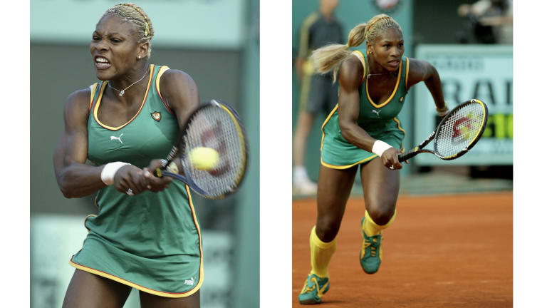 Serena's 2002 Roland Garros outfit was inspired by the Cameroon national team, from the yellow high socks to the scandalous sleeveless top.