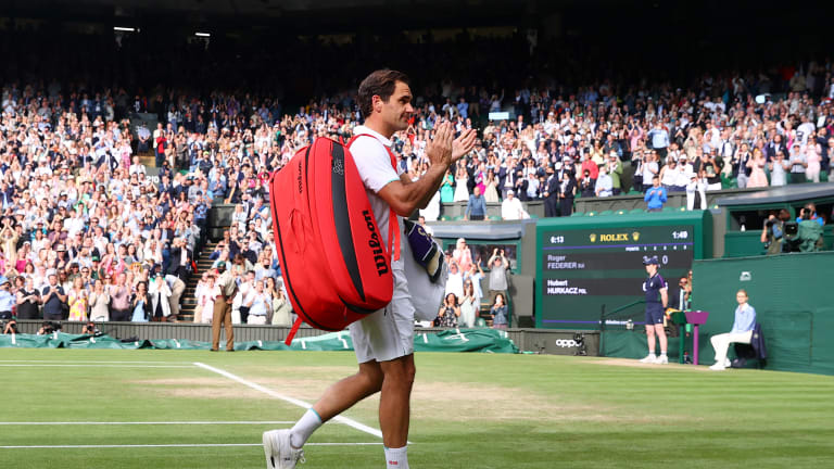 Federer's last playing appearance came in the quarterfinals of 2021 Wimbledon. Hubert Hurkacz advanced, 6-3, 7-6 (4), 6-0.