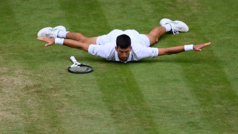 In another exciting display, an outstretched Djokovic curled a crosscourt backhand passing winner before falling down.