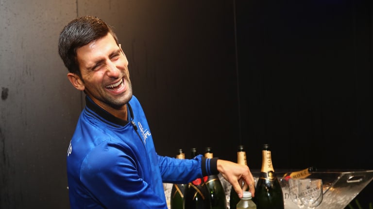 Djokovic during Team Europe's 2018 victory celebrations.
