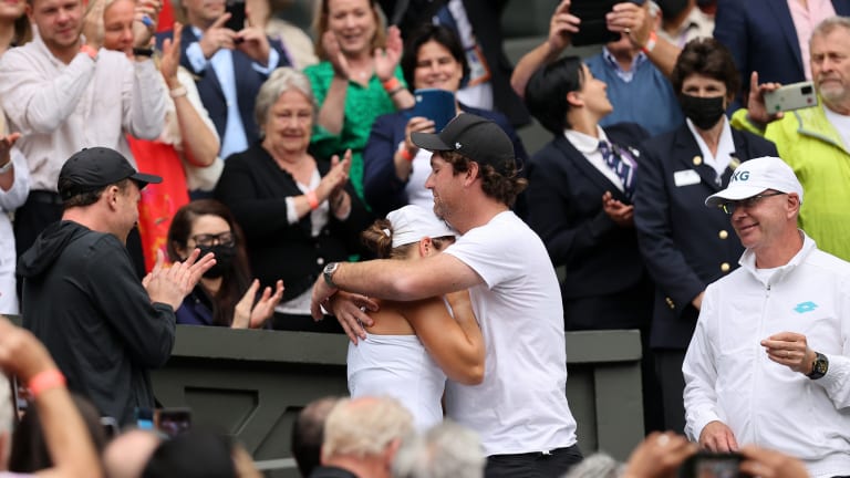 Barty and Kissick celebrating after her victory in the 2021 Wimbledon final.