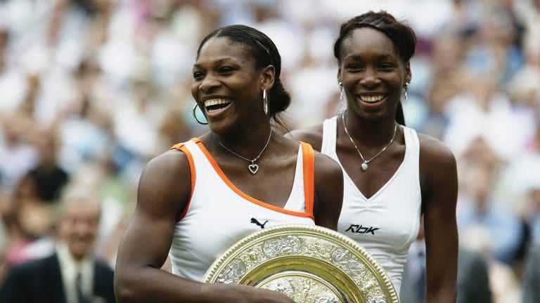 #6: 2003 Wimbledon—In a repeat of the previous year’s final, Serena (left) defeated Venus 4-6, 6-4, 6-2 to win her second Wimbledon title.