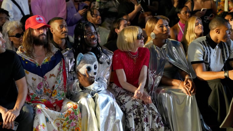 Left to right: Jared Leto, Lil Nas X, Anna Wintour, and Serena Williams sit front row at the Vogue World show during New York Fashion Week.