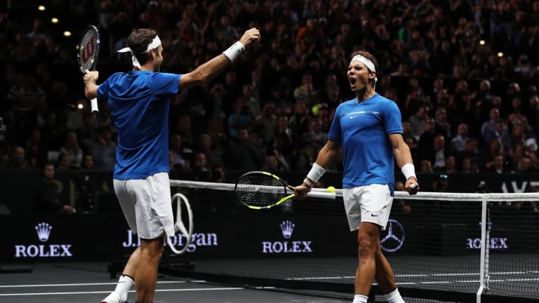 Federer and Nadal teamed up at the inaugural edition in 2017. Could Federer's career close with a reunion this week in London?