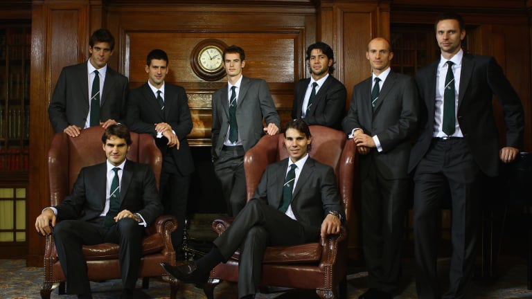 In 2009, the first ATP Finals in London kicked off with a sharp official photo that put Federer and Nadal front and center.