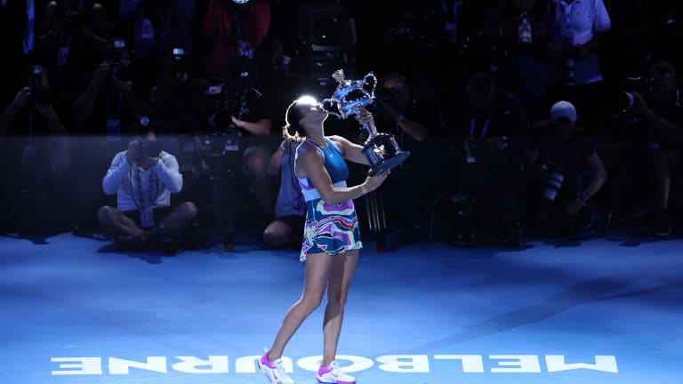 Aryna Sabalenka, our "Scarlet Witch", lifting the 2023 Australian Open trophy.