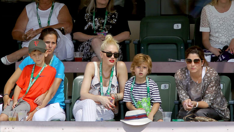 Singer Gwen Stefani (center) was a regular during Roger Federer's Indian Wells matches, pictured here with Mirka Federer (right) and former world No. 4 Mary Joe Fernandez (left).