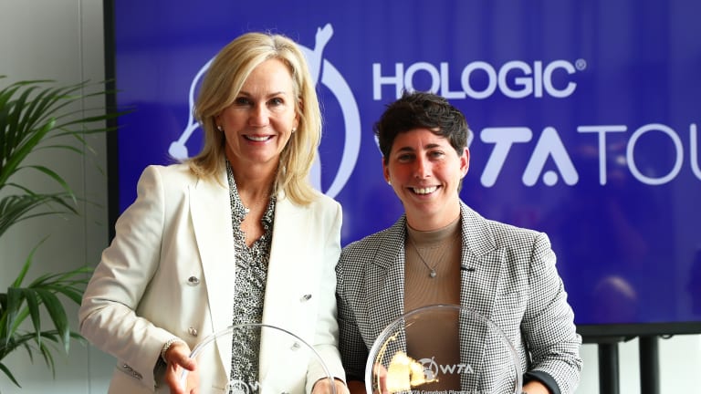 Carla Suarez Navarro (right) was named WTA Comeback Player of the Year in 2021 for her successful return to the tour after battling Hodgkin's lymphoma.