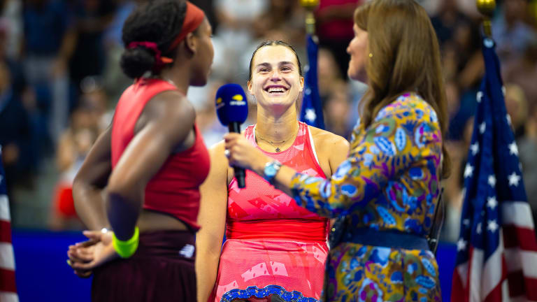 “That's probably why I'm not super depressed right now," said Sabalenka (center), who will rise to the world No.1 ranking on Monday. “I'm definitely going for a drink tonight!"