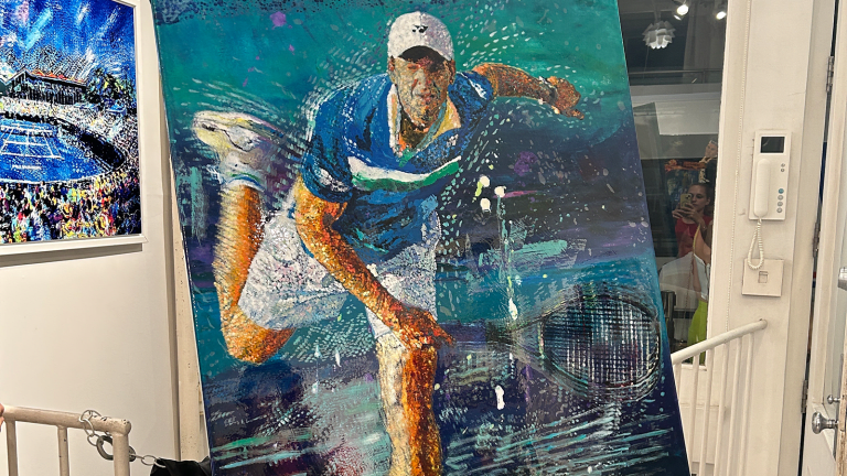 The Hurkacz portrait captures his 2021 Miami Open victory over Jannik Sinner.